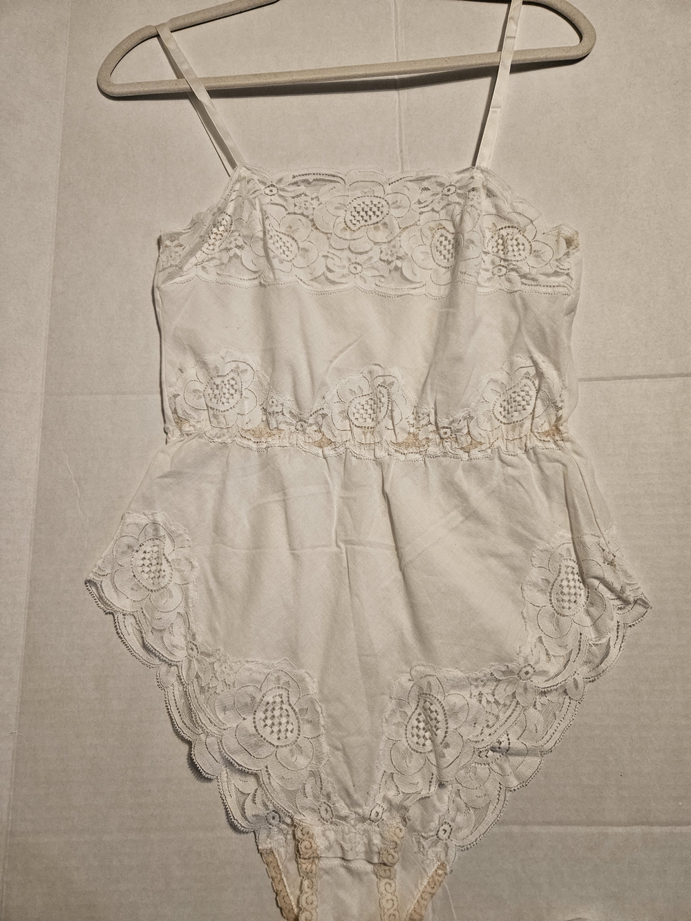 Vintage Lace Trim Cotton Camisole Bodysuit And Bloomers